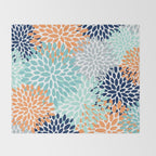 Floral Blooms, Navy, Orange, Teal, Gray Throw Blanket Gallery Image 2