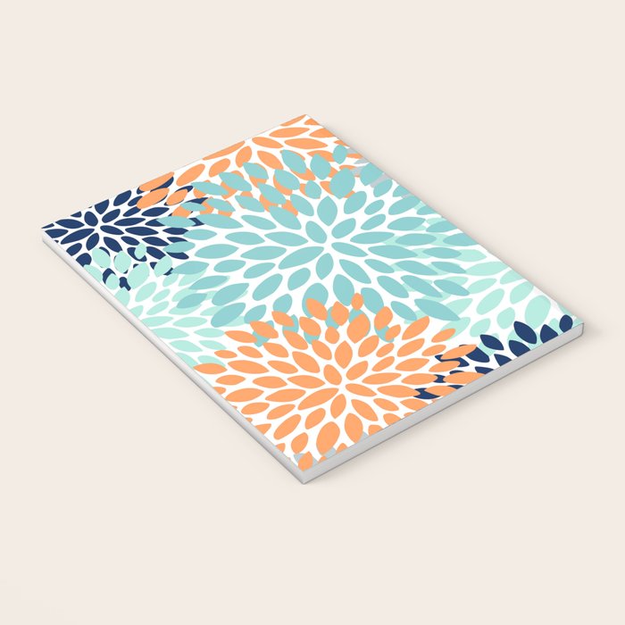 Floral Blooms, Navy, Orange, Teal, Gray Notebook Gallery Image 3