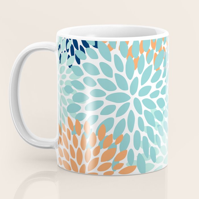 Floral Blooms, Navy, Orange, Teal, Gray Coffee Mug Gallery Image 3