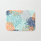 Floral Blooms, Navy, Orange, Teal, Gray Bath Mat Gallery Image 1