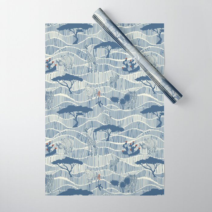 Wildlife Safari Savannah blue Wrapping Paper Gallery Image 1