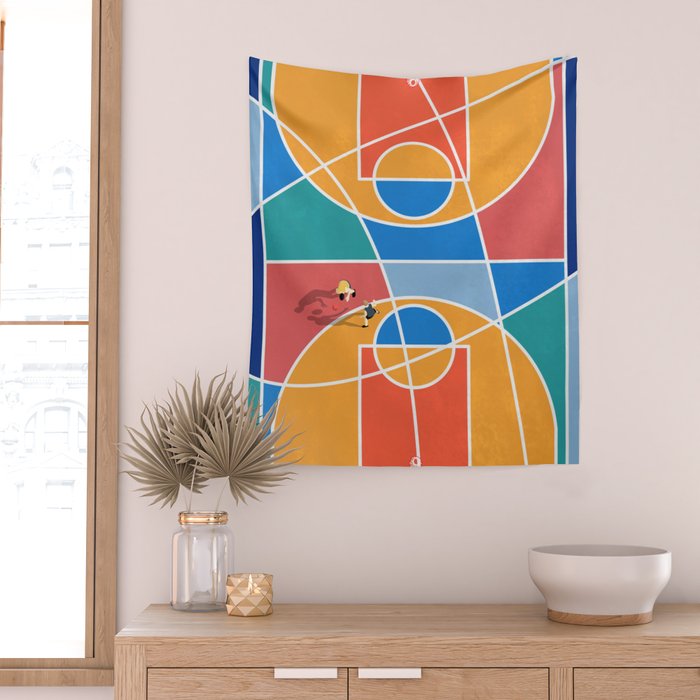 Shooting Hoops Street Basketball From Above  Wall Tapestry Gallery Image 2