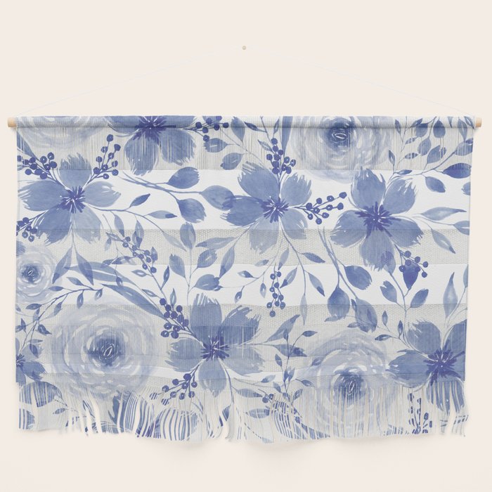 Blue and White Watercolor Florals Wall Hanging Gallery Image 1