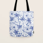 Blue and White Watercolor Florals Tote Bag Gallery Image 1