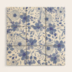 Blue and White Watercolor Florals Wood Wall Art Gallery Image 1