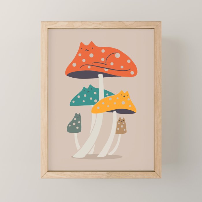 Cat and Plant 47: Mushroom Cats Mini Art Print Gallery Image 1