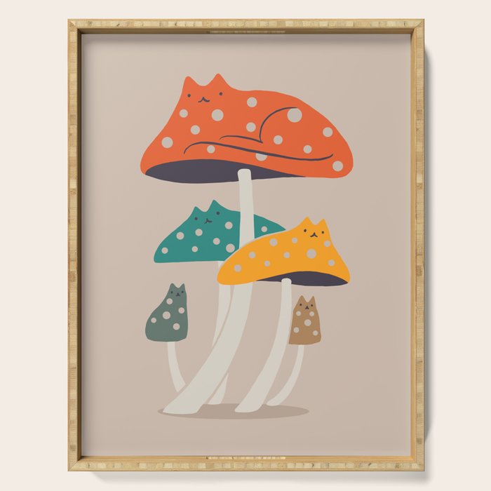 Cat and Plant 47: Mushroom Cats Serving Tray Gallery Image 1