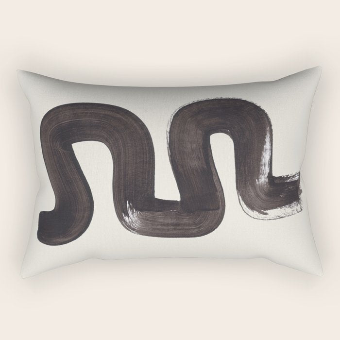 Black & White Minimalist Abstract Shapes Patterns Black Ink Painting Rectangular Pillow Gallery Image 1