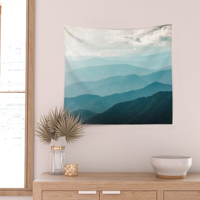 Turquoise Smoky Mountains - Wanderlust Nature Photography Wall Tapestry Gallery Image 2