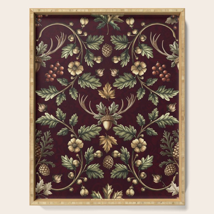 William Morris Woodland Nostalgia Burgundy Red Serving Tray Gallery Image 1