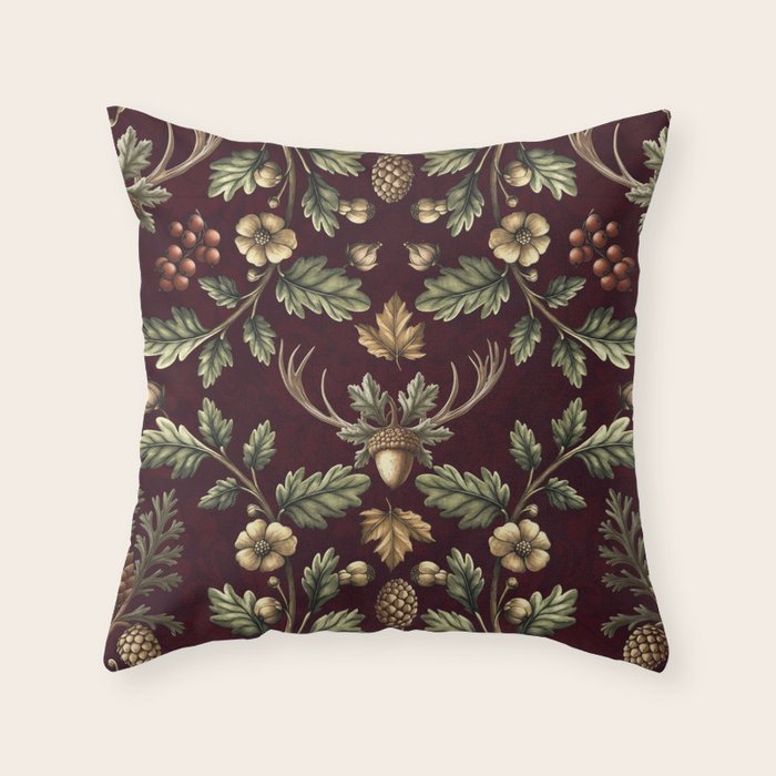 William Morris Woodland Nostalgia Burgundy Red Throw Pillow Gallery Image 6