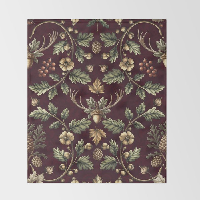 William Morris Woodland Nostalgia Burgundy Red Throw Blanket Gallery Image 2