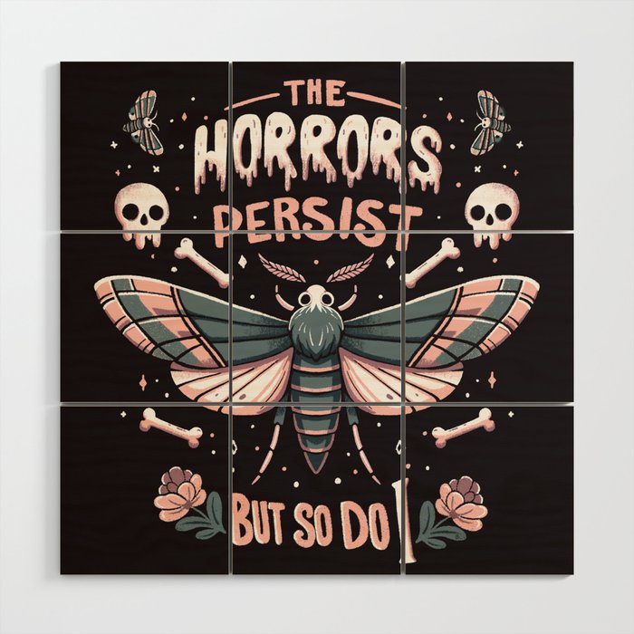 The horrors persist but so do I - gothic moth and skull design Wood Wall Art Gallery Image 1