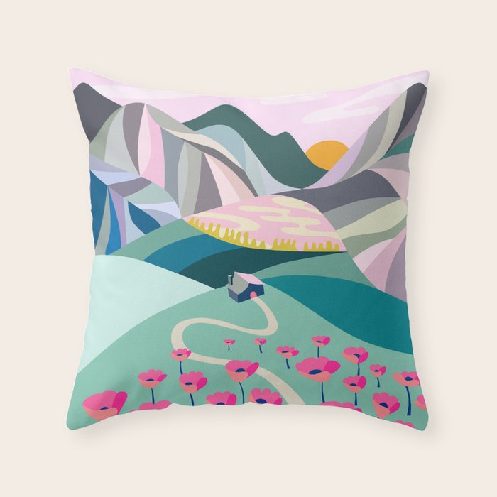 Landscape mountains 001 (Pink version) Throw Pillow Gallery Image 1