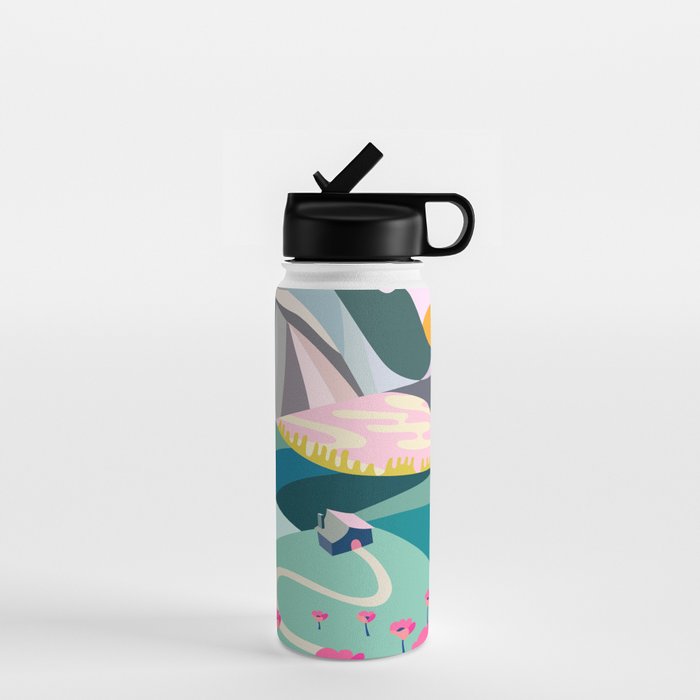 Landscape mountains 001 (Pink version) Water Bottle Gallery Image 1