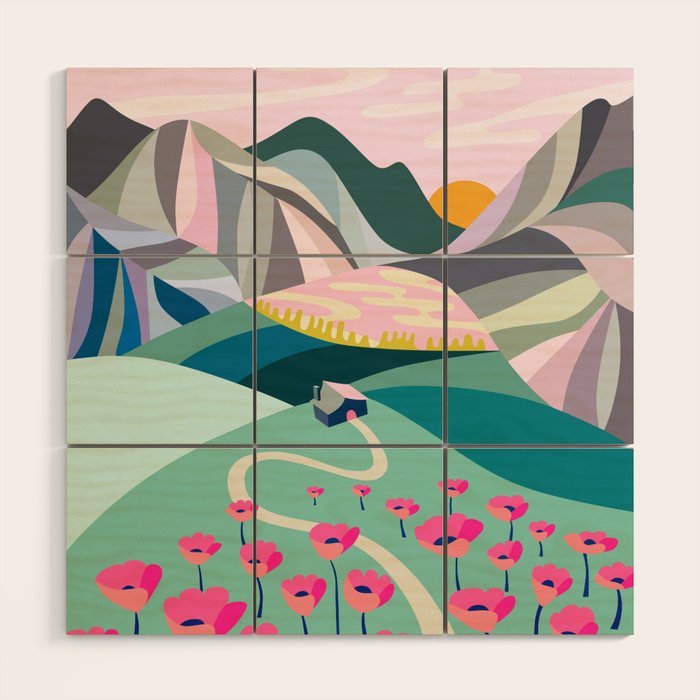 Landscape mountains 001 (Pink version) Wood Wall Art Gallery Image 1