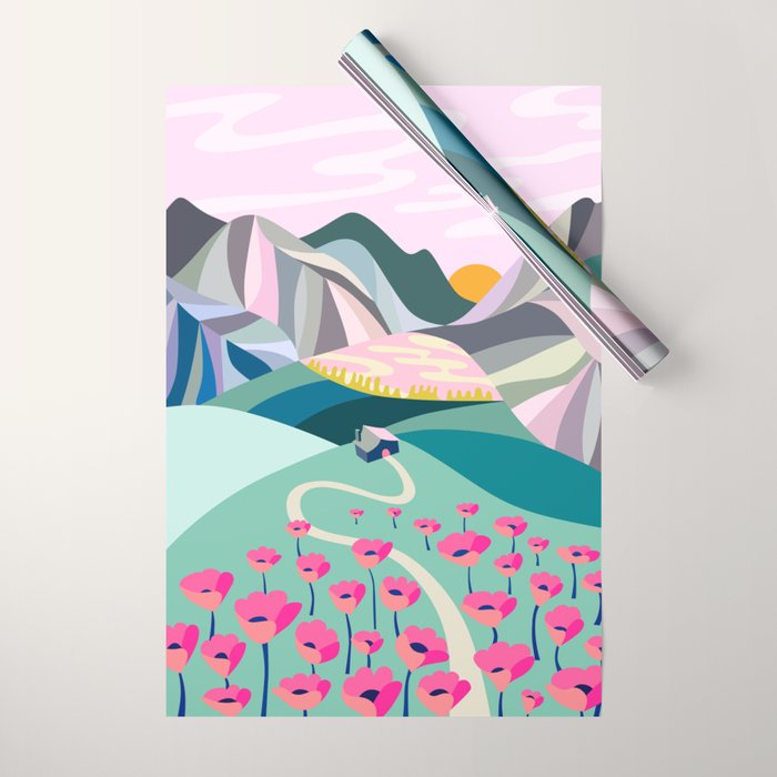 Landscape mountains 001 (Pink version) Wrapping Paper Gallery Image 1