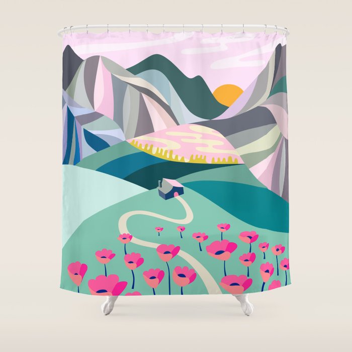 Landscape mountains 001 (Pink version) Shower Curtain Gallery Image 1