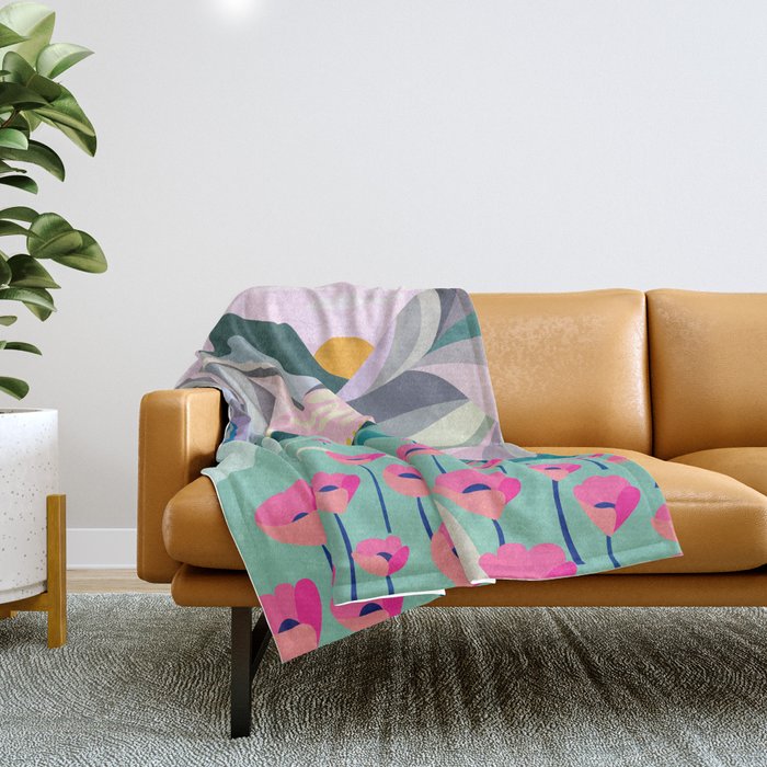 Landscape mountains 001 (Pink version) Throw Blanket Gallery Image 1