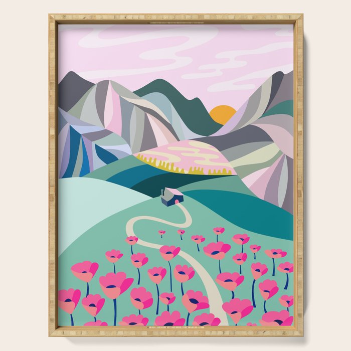 Landscape mountains 001 (Pink version) Serving Tray Gallery Image 1