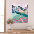 Landscape mountains 001 (Pink version) Wall Tapestry Gallery Image 2