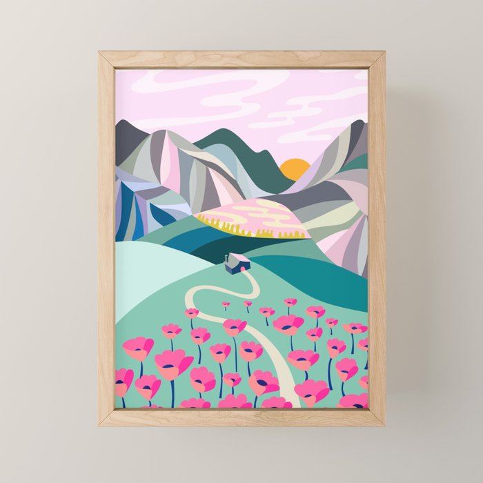 Landscape mountains 001 (Pink version) Mini Art Print Gallery Image 1