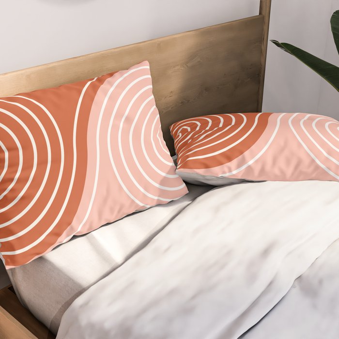 Geometric Lines in Terracotta Rose Gold 19 (Rainbow and Lines Abstraction) Pillow Sham Gallery Image 2