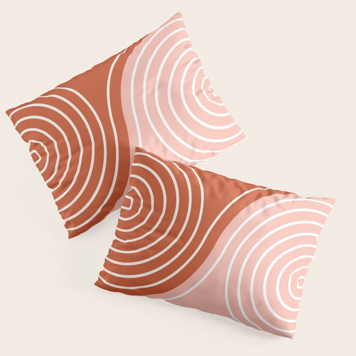 Geometric Lines in Terracotta Rose Gold 19 (Rainbow and Lines Abstraction) Pillow Sham Gallery Image 1