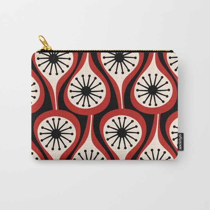 Mid Century Modern Atomic Drops Pattern Red Black Cream Carry All Pouch Gallery Image 1