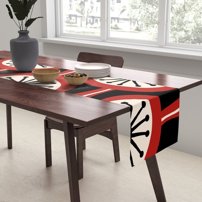 Mid Century Modern Atomic Drops Pattern Red Black Cream Table Runner Gallery Image 2