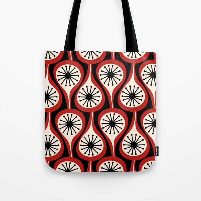 Mid Century Modern Atomic Drops Pattern Red Black Cream Tote Bag Gallery Image 1