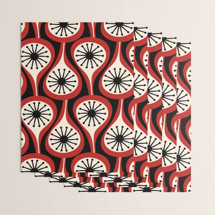 Mid Century Modern Atomic Drops Pattern Red Black Cream Wrapping Paper Gallery Image 3