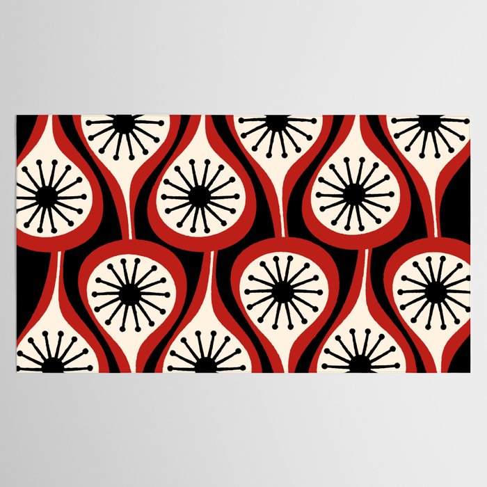 Mid Century Modern Atomic Drops Pattern Red Black Cream Tablecloth Gallery Image 2