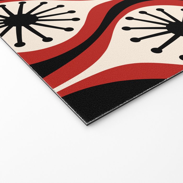 Mid Century Modern Atomic Drops Pattern Red Black Cream Welcome Mat Gallery Image 2