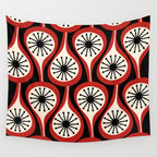 Mid Century Modern Atomic Drops Pattern Red Black Cream Wall Tapestry Gallery Image 4