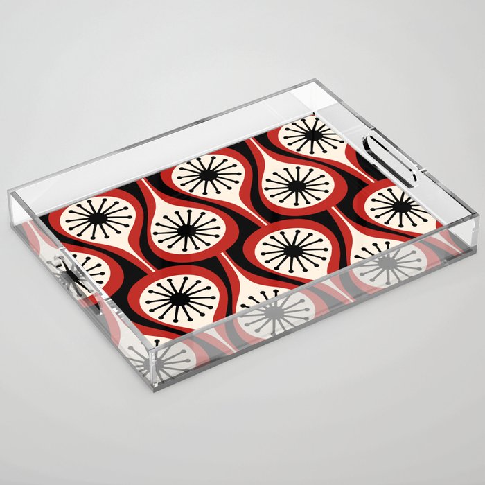 Mid Century Modern Atomic Drops Pattern Red Black Cream Acrylic Tray Gallery Image 1