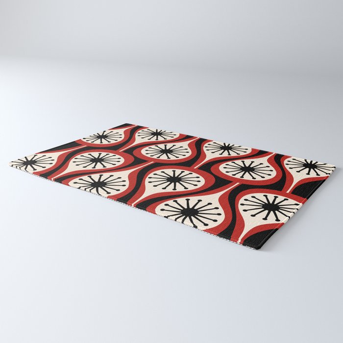 Mid Century Modern Atomic Drops Pattern Red Black Cream Rug Gallery Image 3