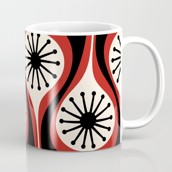 Mid Century Modern Atomic Drops Pattern Red Black Cream Coffee Mug Gallery Image 1