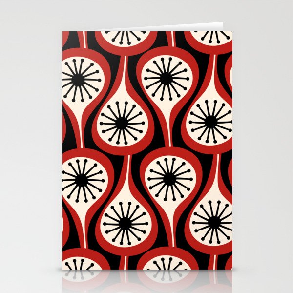Mid Century Modern Atomic Drops Pattern Red Black Cream Stationery Card Gallery Image 2