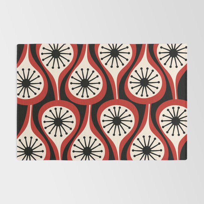 Mid Century Modern Atomic Drops Pattern Red Black Cream Rug Gallery Image 2