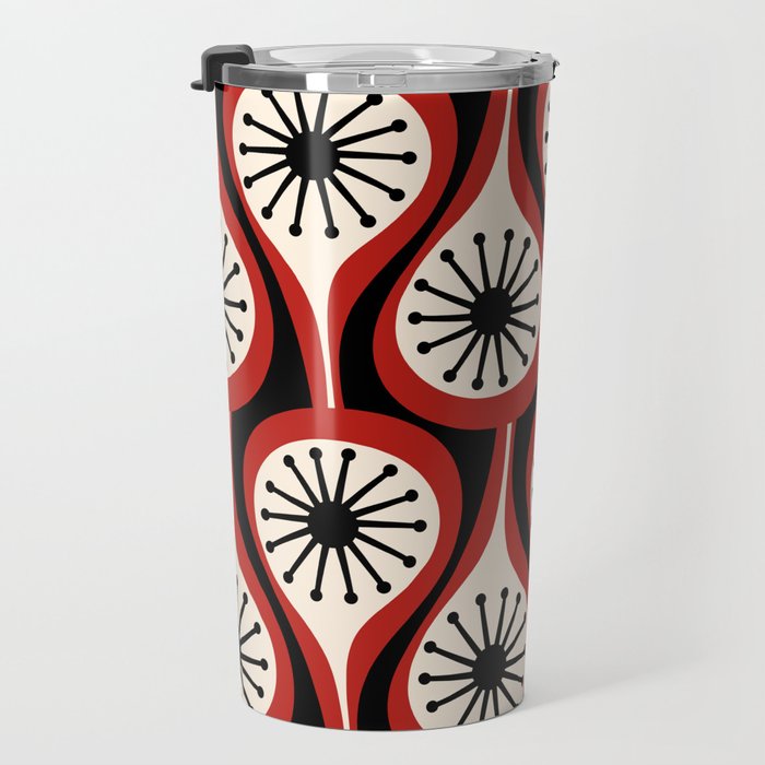 Mid Century Modern Atomic Drops Pattern Red Black Cream Travel Mug Gallery Image 3