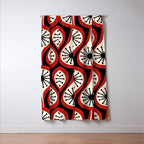 Mid Century Modern Atomic Drops Pattern Red Black Cream Window Curtain Gallery Image 3