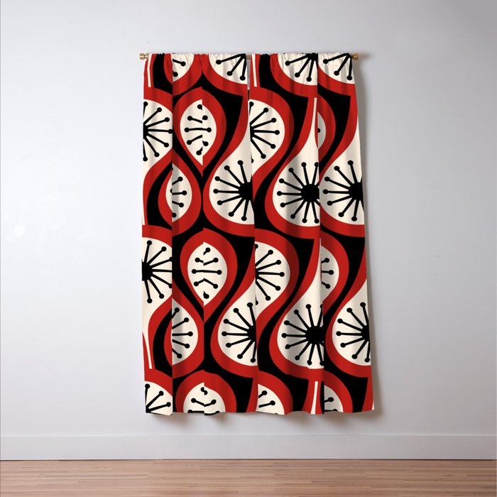 Mid Century Modern Atomic Drops Pattern Red Black Cream Window Curtain Gallery Image 3