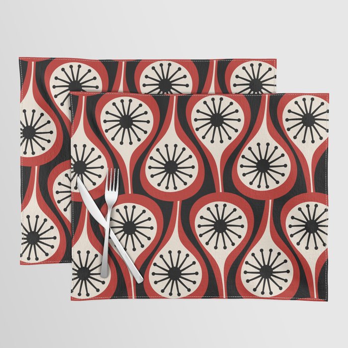 Mid Century Modern Atomic Drops Pattern Red Black Cream Placemat Gallery Image 1