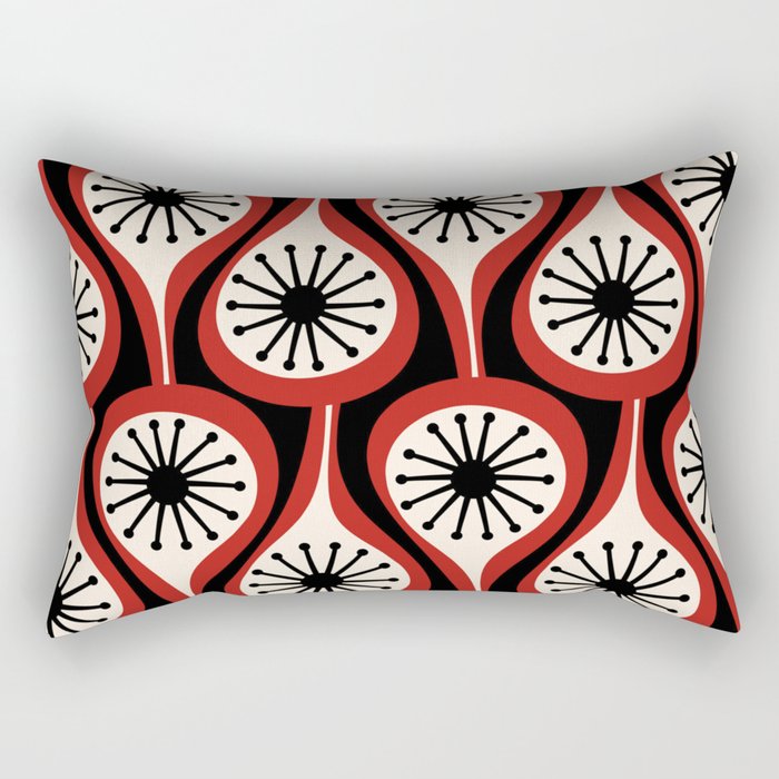 Mid Century Modern Atomic Drops Pattern Red Black Cream Rectangular Pillow Gallery Image 1