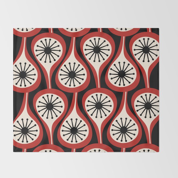 Mid Century Modern Atomic Drops Pattern Red Black Cream Throw Blanket Gallery Image 2