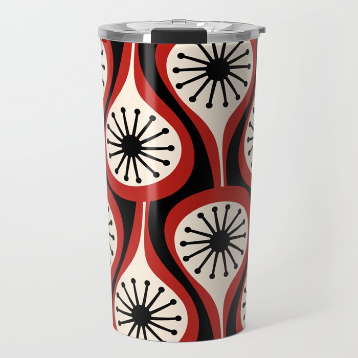 Mid Century Modern Atomic Drops Pattern Red Black Cream Travel Mug Gallery Image 1