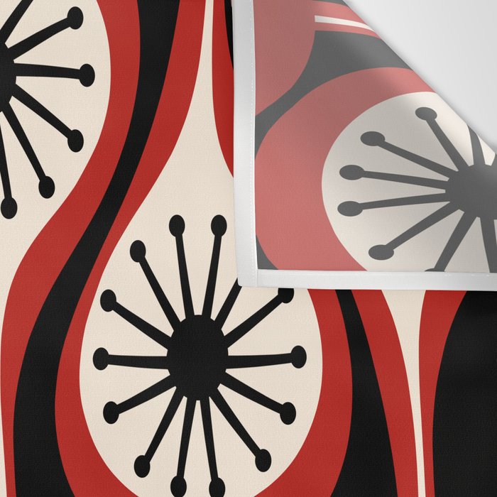 Mid Century Modern Atomic Drops Pattern Red Black Cream Wall Tapestry Gallery Image 3