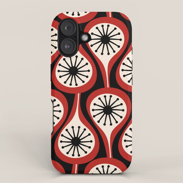 Mid Century Modern Atomic Drops Pattern Red Black Cream iPhone Case Gallery Image 1