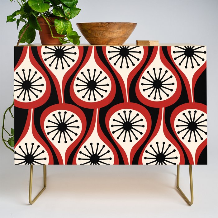 Mid Century Modern Atomic Drops Pattern Red Black Cream Credenza Gallery Image 1